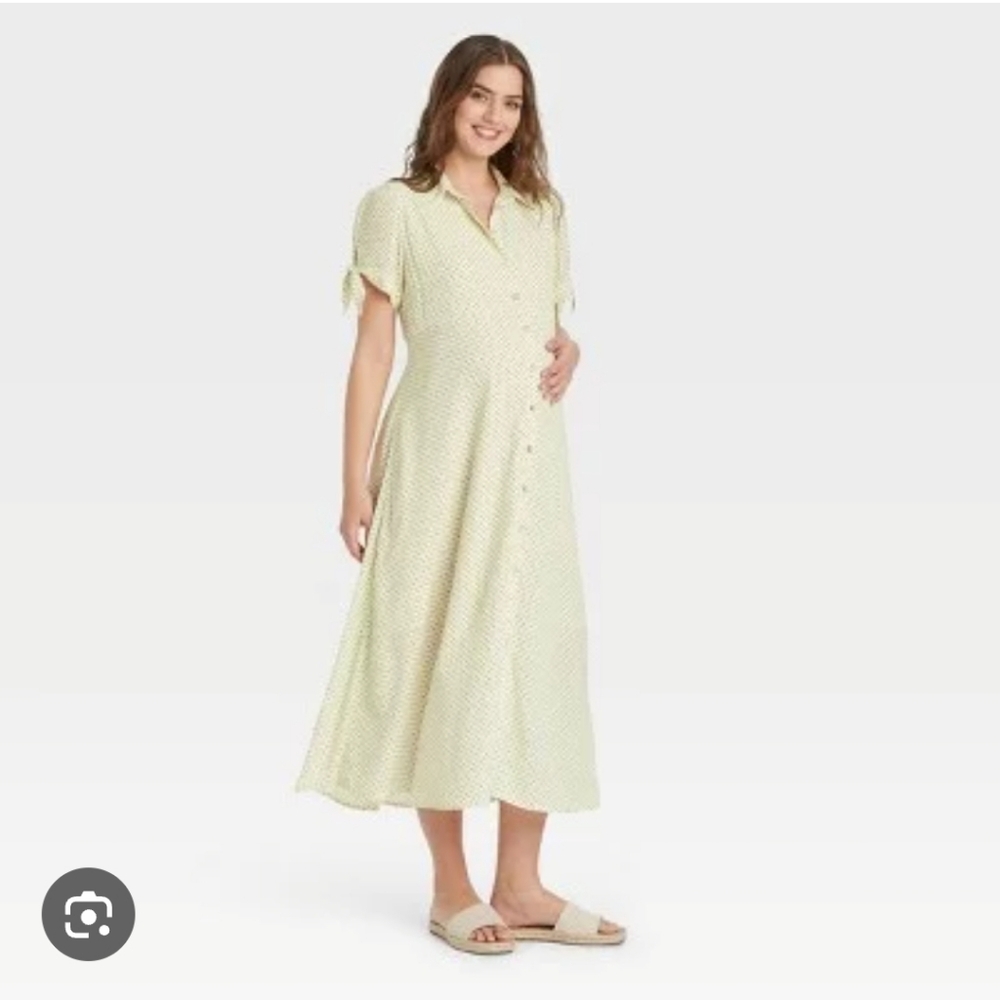 The Nines by HATCH Tie Short Sleeve Crepe Polka Dot Midi Maternity Dress-NWOT XL